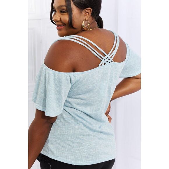 Culture Code On The Move Full Size Off The Shoulder Flare Sleeve Top In Ice Blue - Picture 5 of 10